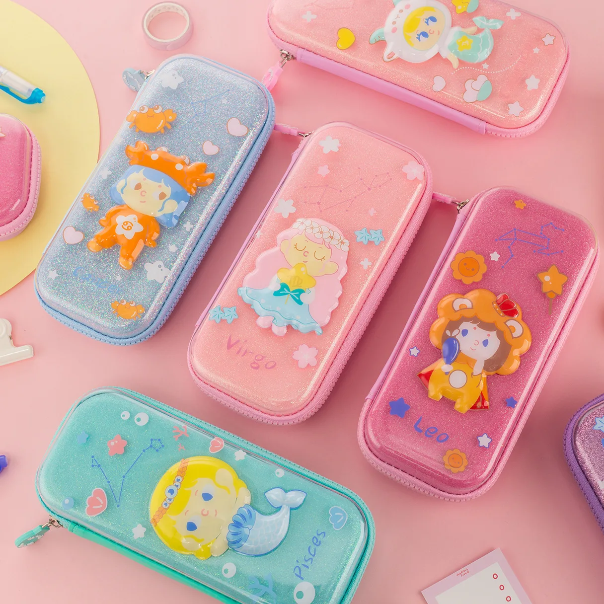 

Korean cute cartoon 12 constellation pen box primary school kindergarten cute creative pen bag korean stationery