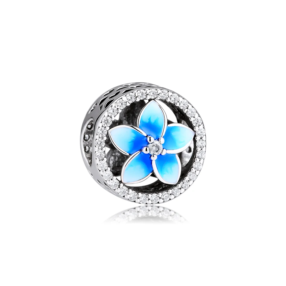 

CKK Blue Flumeria Flower Charms 925 Sterling Silver Openwork Floral Beads for Jewelry Making Fits Europe Bracelet Kralen