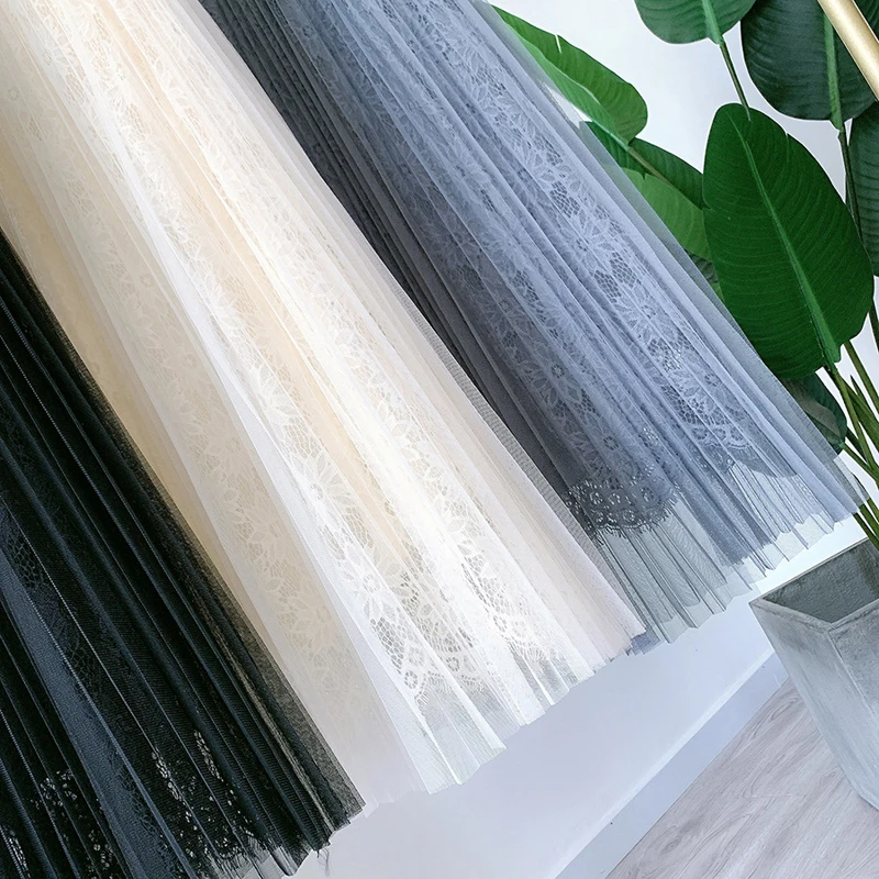 

Wasteheart Spring Women Fashion Black Blue High Waist Ruffles Pleated A-Line Ankle Long Skirt Mesh Clothing Ball Gown Lace