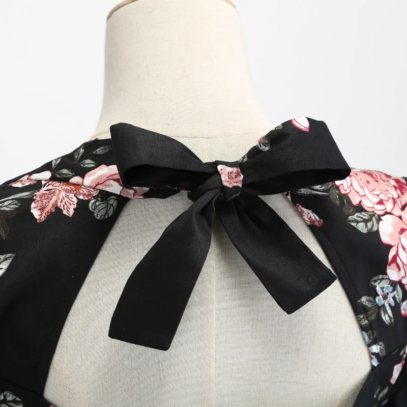 Женское винтажное платье миди Tonval черное с рукавом 3/4 и рокабилли элегантное