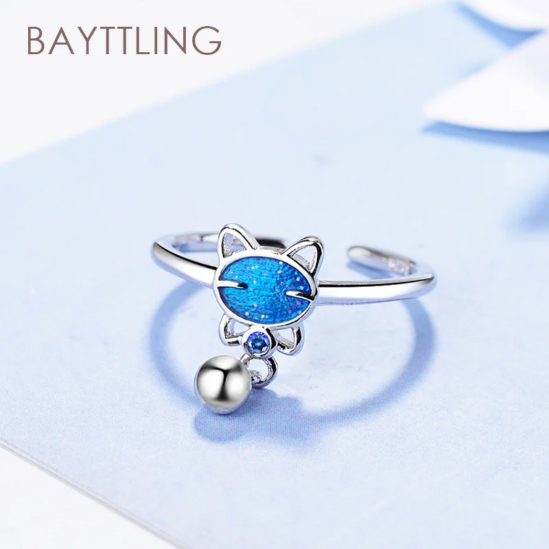 

BAYTTLING Silver Color Cute Cat Bell Open Ring For Woman Fashion Wedding Jewelry Couple Gift