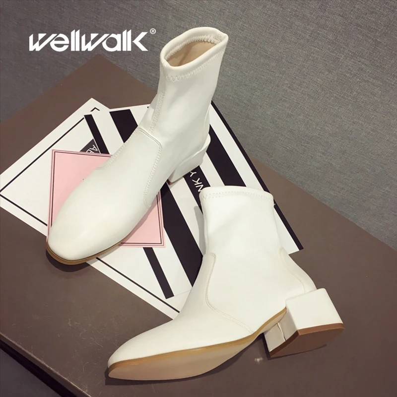 Белые Модельные ботильоны женская обувь на каблуке Простые лаконичные стильные