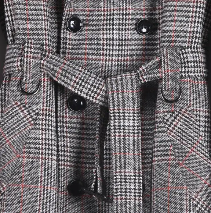 

Mens trench coats man Medium length coat men clothes British retro plaid overcoat long sleeve Double-breasted lapels