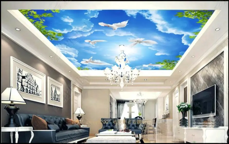 

Настенные 3D-обои с изображением голубей, зеленых растений и голубого неба