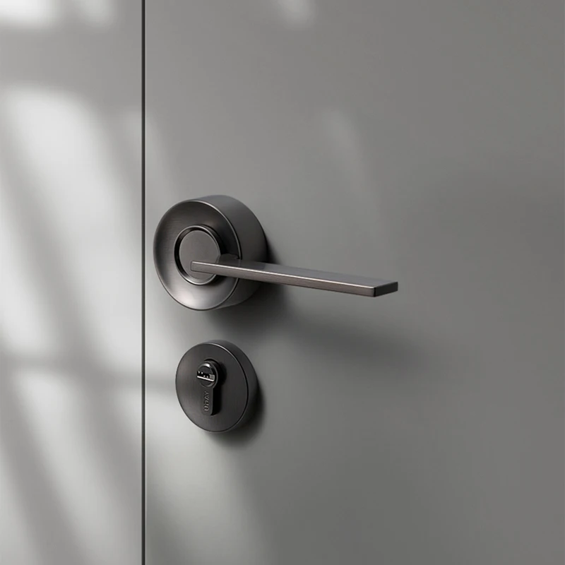 

Brushed Grey Door Lock Hotel Interior Door Lock Bedroom Lock with Key Security Door Lock Round Door Lock Black Door Handle Lock