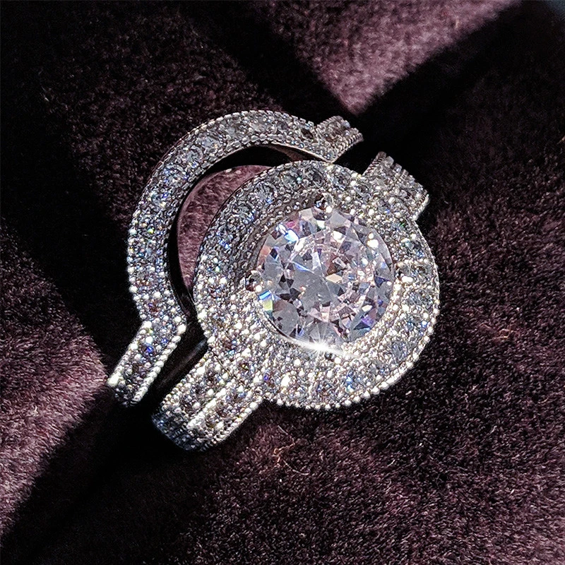 

925 Sterling Silver luxury bold big wedding Rings set for bridal Women Engagement african finger christmas gift Jewelry R4428