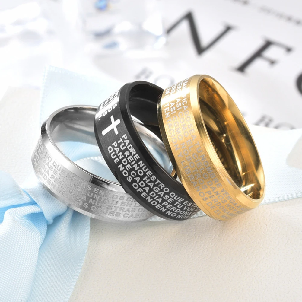 

Religious Christian Jesus Cross Ring 8mm Stainless Steel God Save Us Band Rings For Men Women Party Gift Anneaux