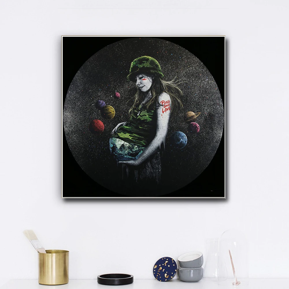 

Graffiti Car Dark Sky Canvas Painting Planet Peace and Love Pop Art Poster Print Wall Art Picture Living Room Home Decoration