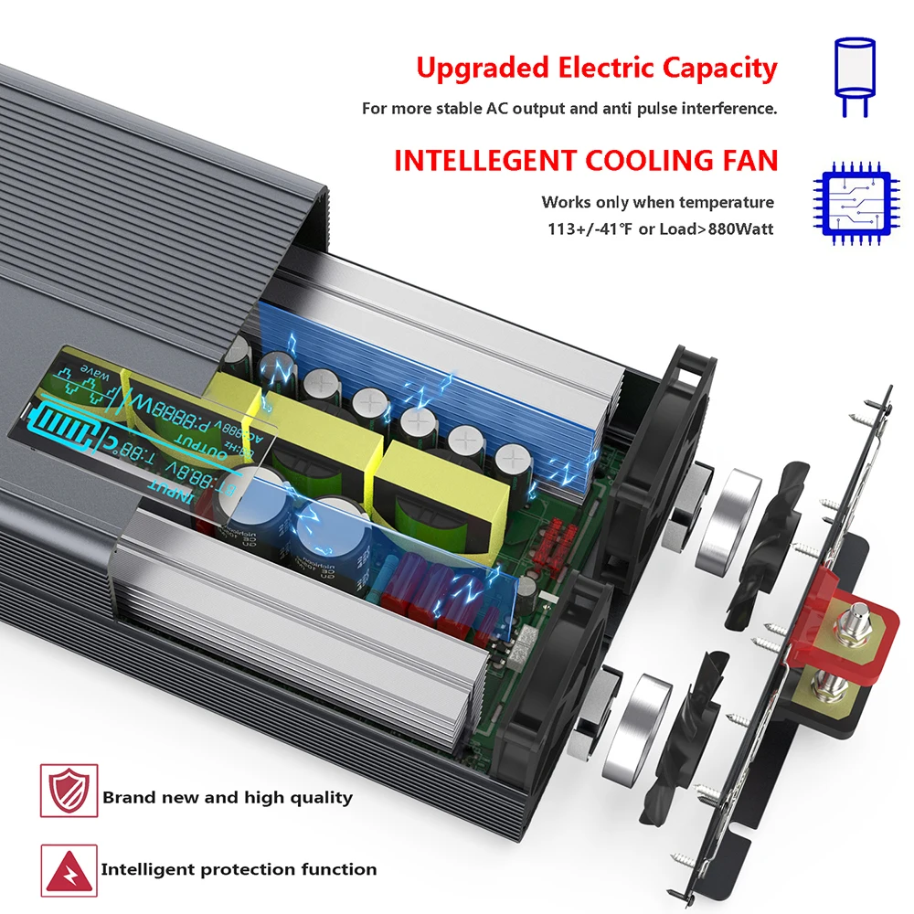 Чистая синусоида Инвертор 8000W 7000W 5000W 4000W 3000W 2400W 2000W DC12V/24V/48V к переменному току 120V 220V