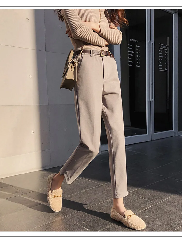 Женские зимние толстые шерстяные брюки JUJULAND черные свободные теплые прямые