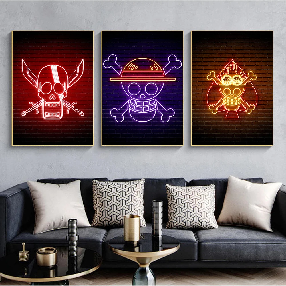

HD Ace Skull Logo Canvas Poster Printing Picture Anime Neon Anime Painting Wall Art Decoration Living Room Poster