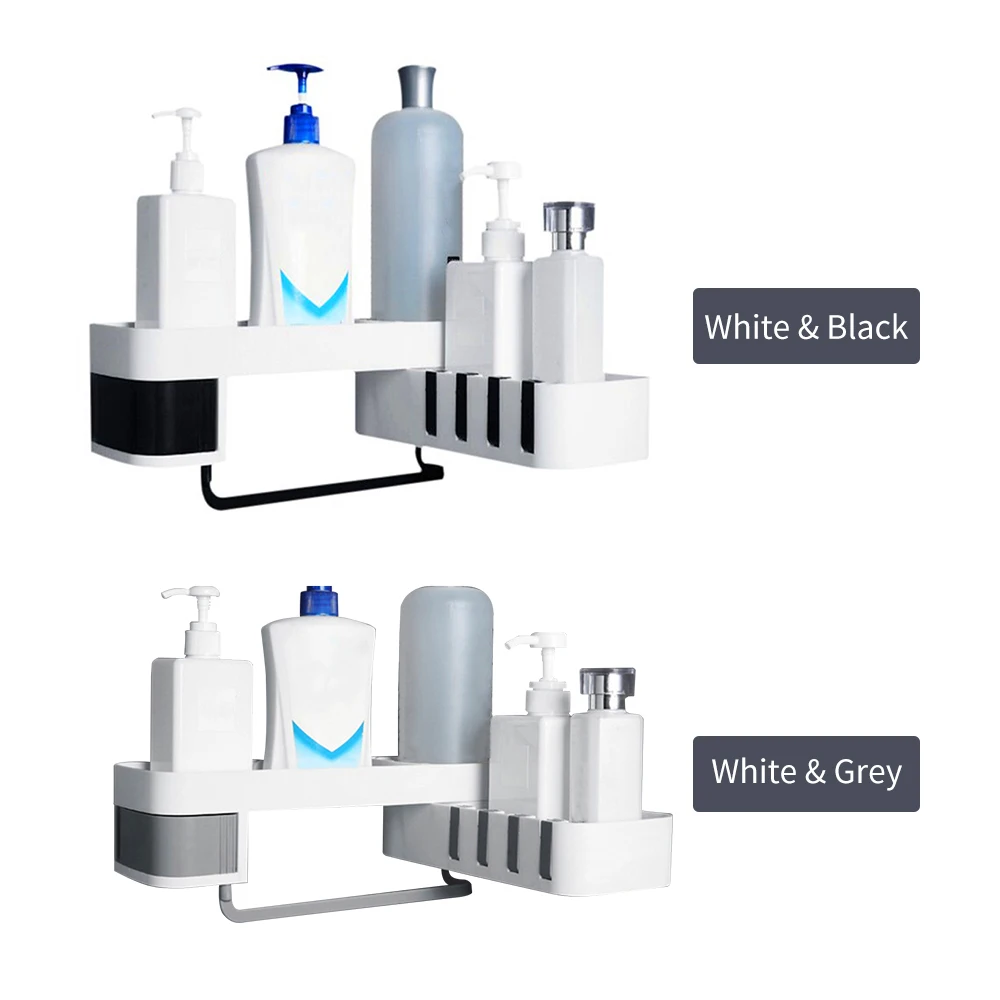 2-ярусная угловая полка для ванной настенная хранения без сверления с крючком