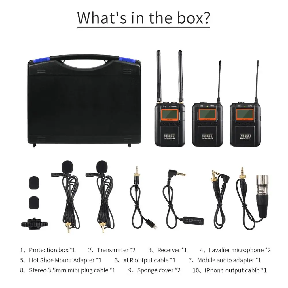 INSEESI IN-WM800 Двухканальный UHF профессиональный беспроводной Lavalier микрофон приемник