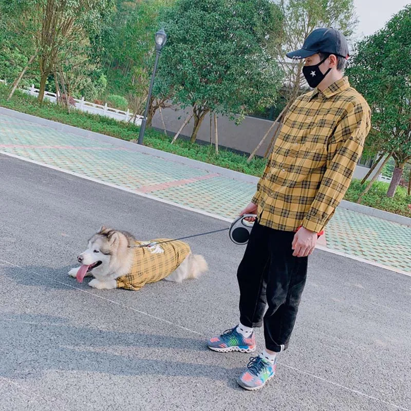 Клетчатая Одежда для собак подходящая питомцев костюм средних и больших модный