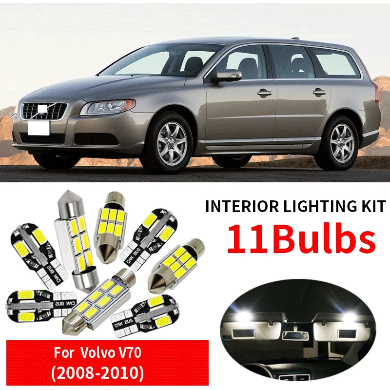 11 шт. белые автомобисветодиодный светодиодные лампы посылка для 2008 2010 Volvo V70