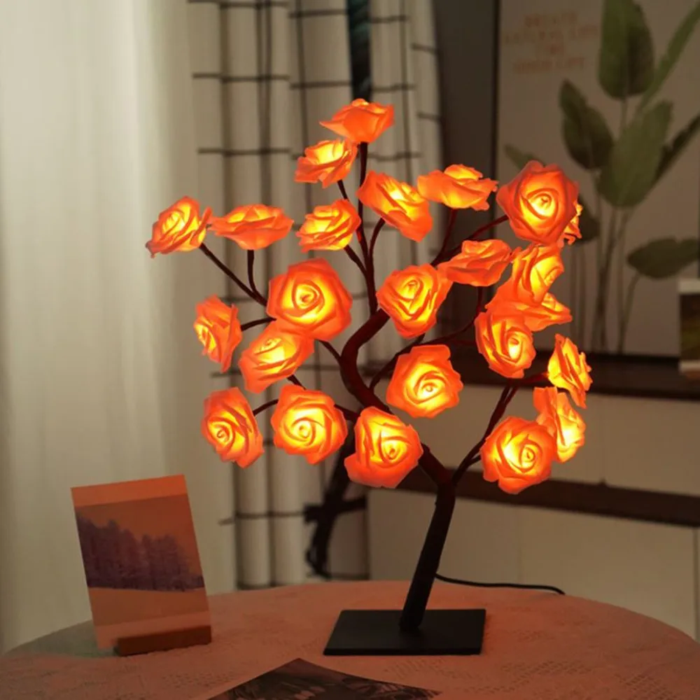 

1Pc Rose Flower LED Table Lamp USB Night Lights Rose Christmas Tree for Party Wedding Holiday Christmas Decoration Lamps