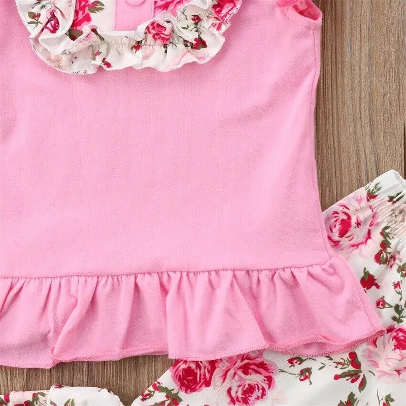 US Toddler Baby Kid Girl Clothes Top T-shirt Floral Ruffle Pants Outfit Summer Set 2PCS 2-7T | Детская одежда и обувь