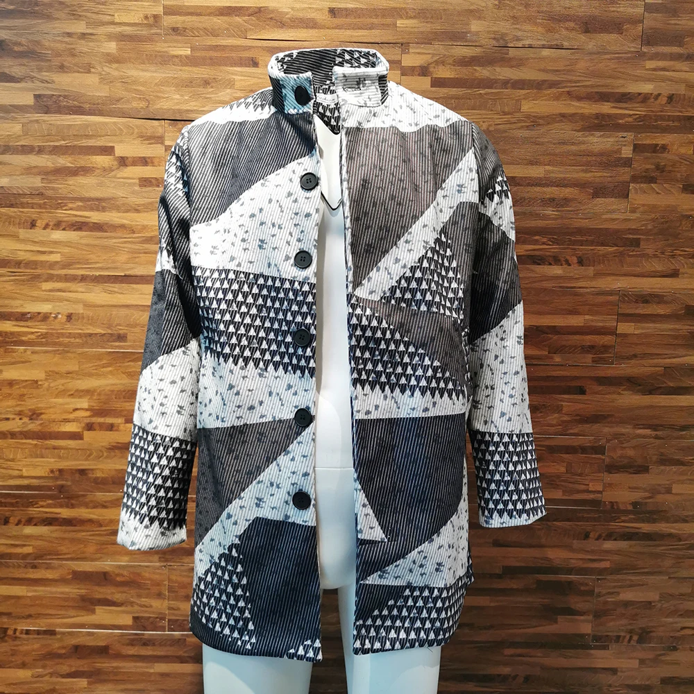 Мужское осеннее длинное пальто с геометрическим принтом модная офисная зимняя