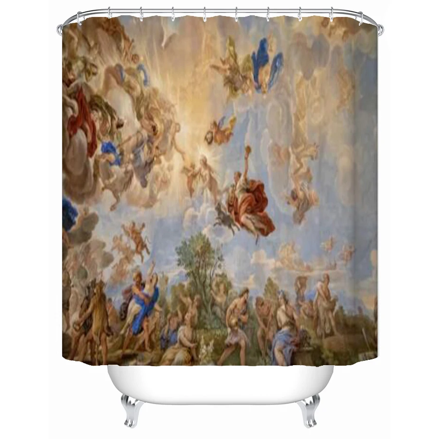 

Штора для душа в средневековом стиле с масляным принтом, водонепроницаемая тканевая занавеска для ванной комнаты, с крючками, домашний деко...