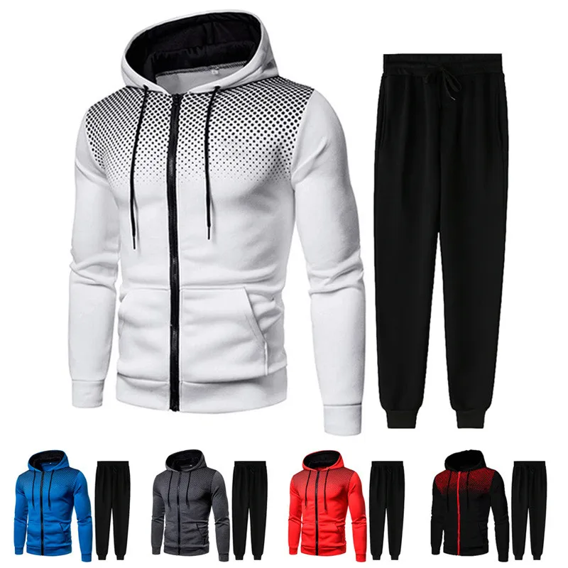 Men Hoodie Clothing Zip Spring Sportswear Suit Plus Gradient Trousers Fitness Set...
