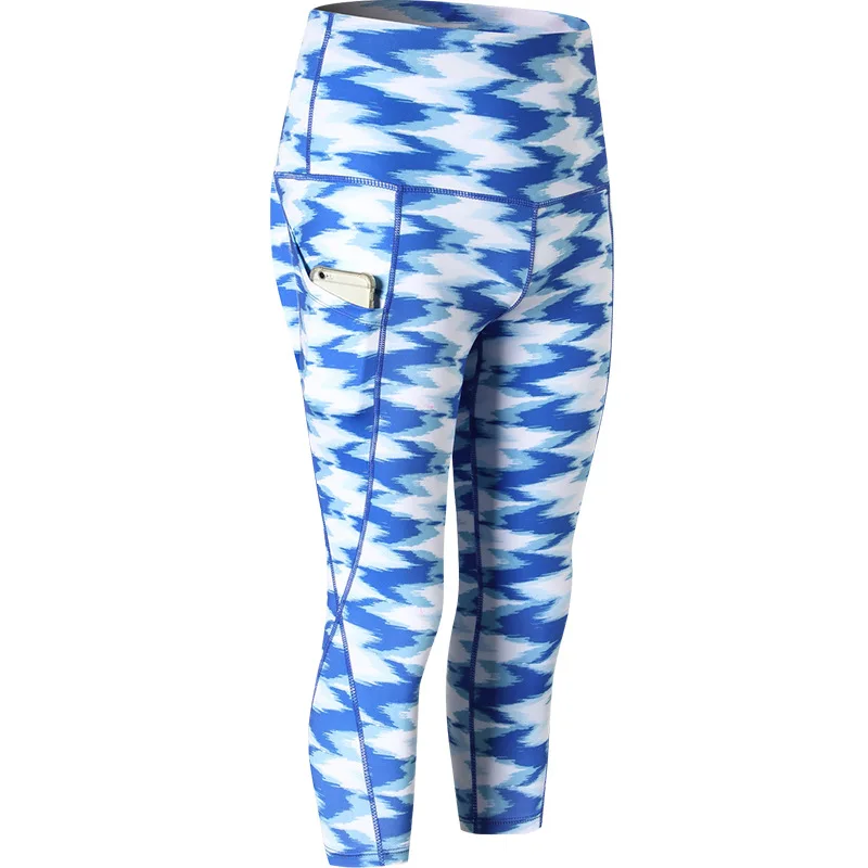 

Women's Printed High-Waist Cropped Pants Diagonal Pocket Fitness Running Yoga Quick-Drying Tight 7-Pants