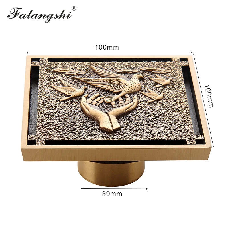 Медный латунный слив пола 10 см квадратный цветочный художественный резной Слив