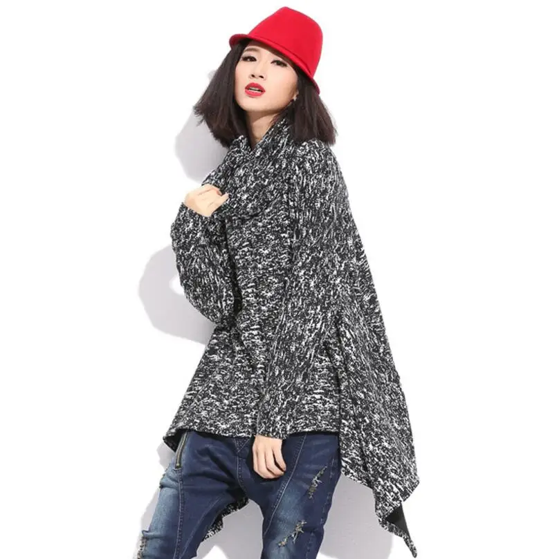 

And Autumn Europe The United States Irregular Big High Collar Plus Cashmere Personality Long Sleeves Large Size Women's Coat