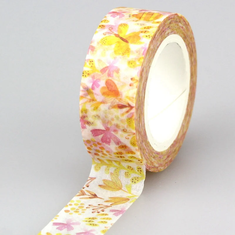 

10pcs/lot Decorative Yellow Butterfly Pink Flowers Washi Tapes DIY Scrapbooking Planner Adhesive Masking Tapes Kawaii Stationery