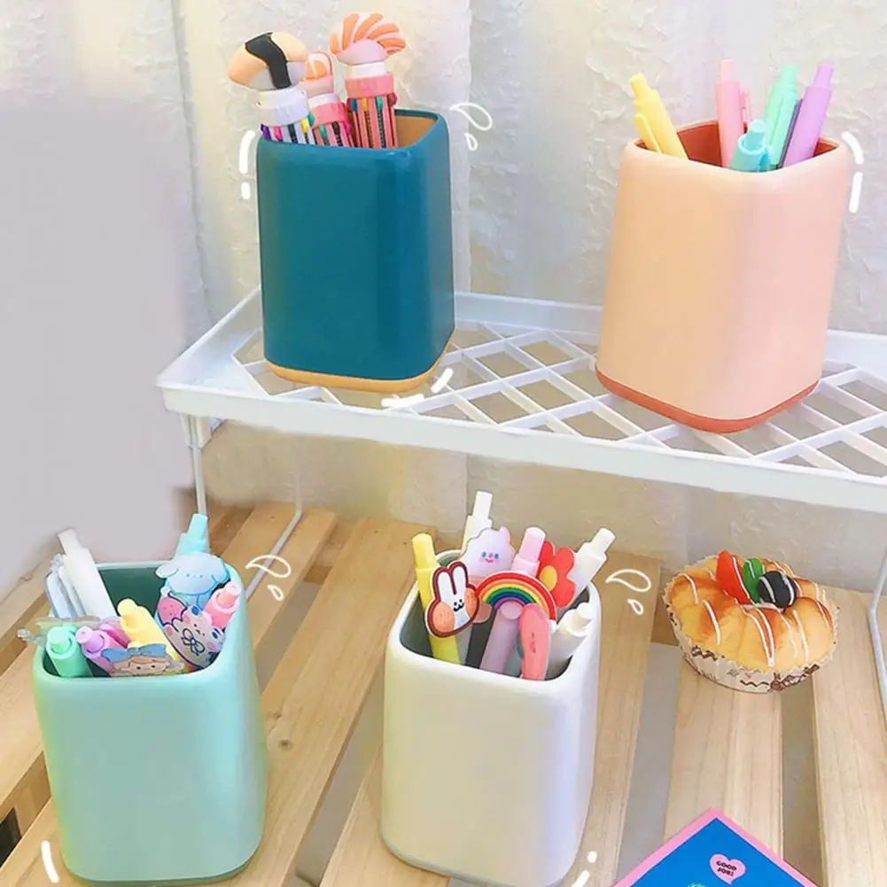 

Practical Two-color Stitching Desk Tidy Organizer Pen Pencil Storage Holder Vivid Color Pen Box Minimalistic for School
