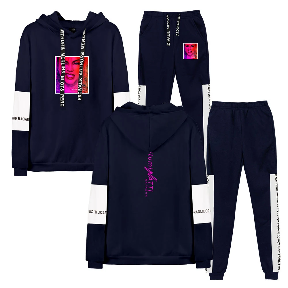 

WAWNI Natti Natasha Hidalgo Fashion Print Hooded Sweatshirt Two Piece Set Cotton Popular Casual Pullover Pants Oversized Cloth