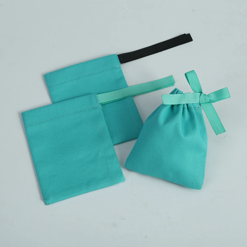 20pcs Jewelry Package Pouch Green Cotton Canvas Bags with Ribbon Small Necklace Earring Packaging Pouch Wedding Favor Gift Bag
