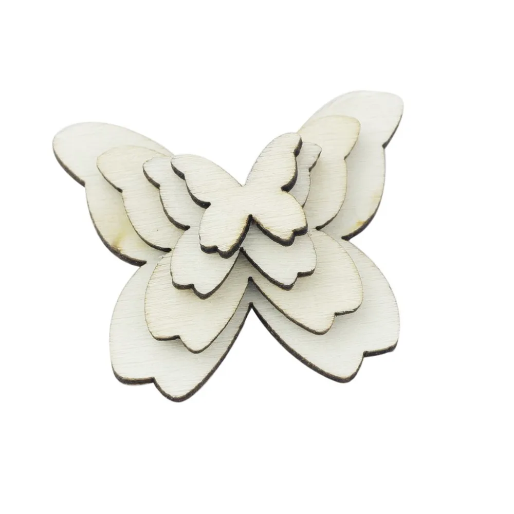 

50pcs Mixed Size Wooden Butterfly Cutouts Craft Embellishment Gift Tag Wood Ornament for DIY Wedding Party Favors and Gifts Box