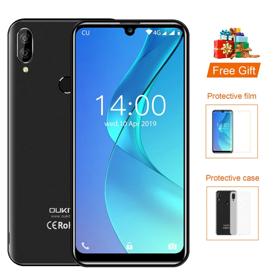 Черный Смартфон OUKITEL C16 Pro, 3 ГБ, 32 ГБ, 5,71 дюймов, 19:9, Android 9,0, MT6761P, отпечаток пальца, распознавание лица, водоспадок, экран, 4G, мобильный телефон - Цвет: Черный