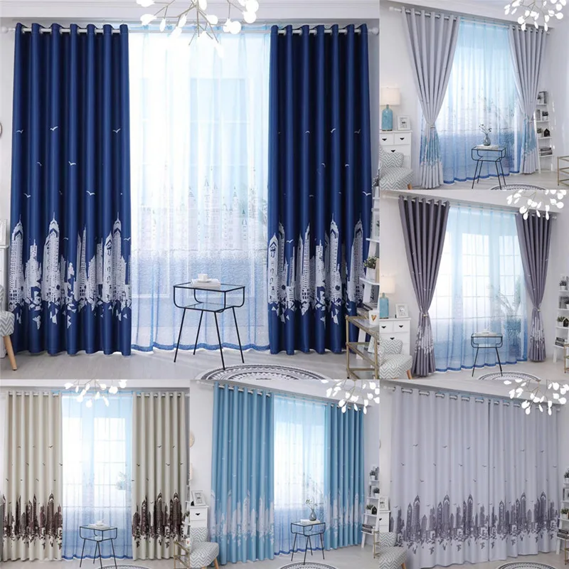 Затемненная занавеска небоскреб из ткани с принтом Jinya для дома гостиной