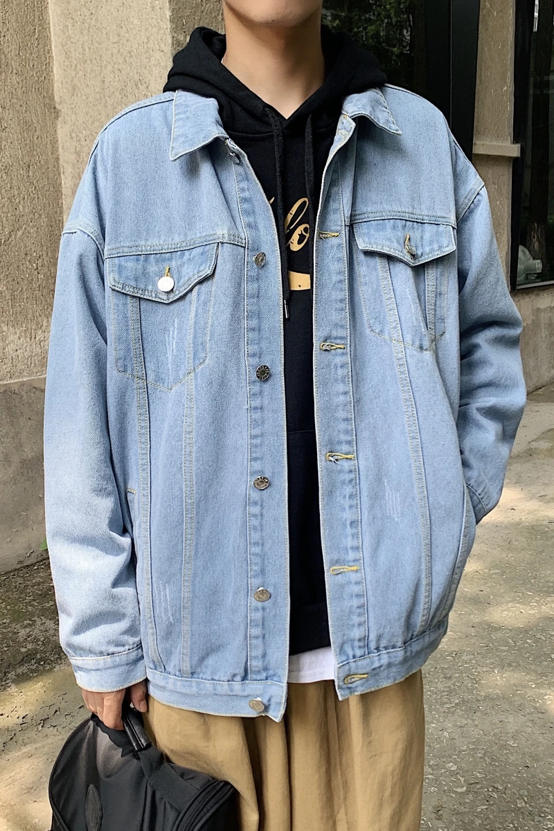 

2019 autumn harbor wind solid color versatile jacket male and female loose popular Korean denim jacket