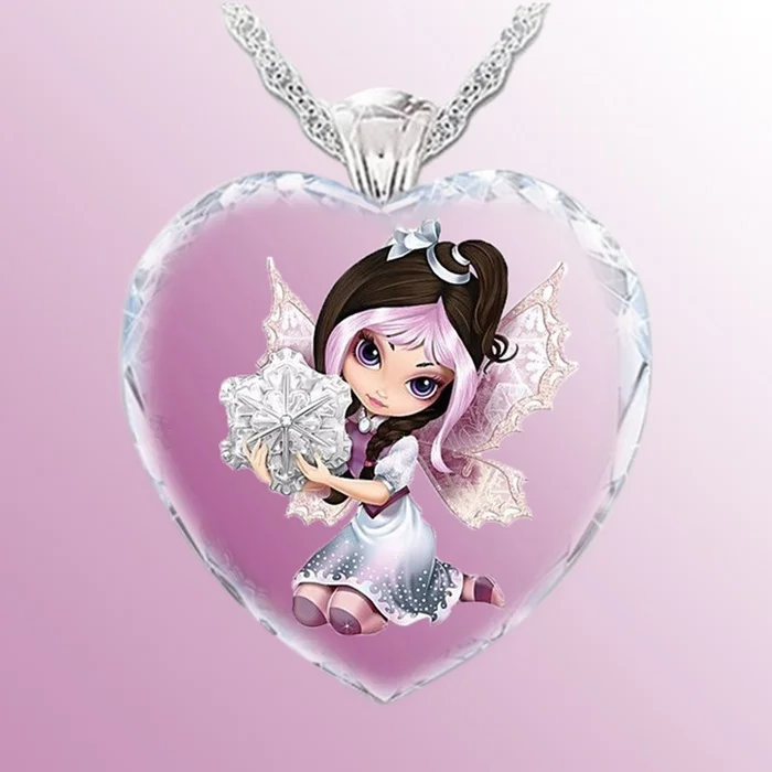 

Angel Princess Girl Crystal Pendant Necklace Heart-shaped Fairy Necklace Gift Cute Princess Angel Necklace Anniversary Gift