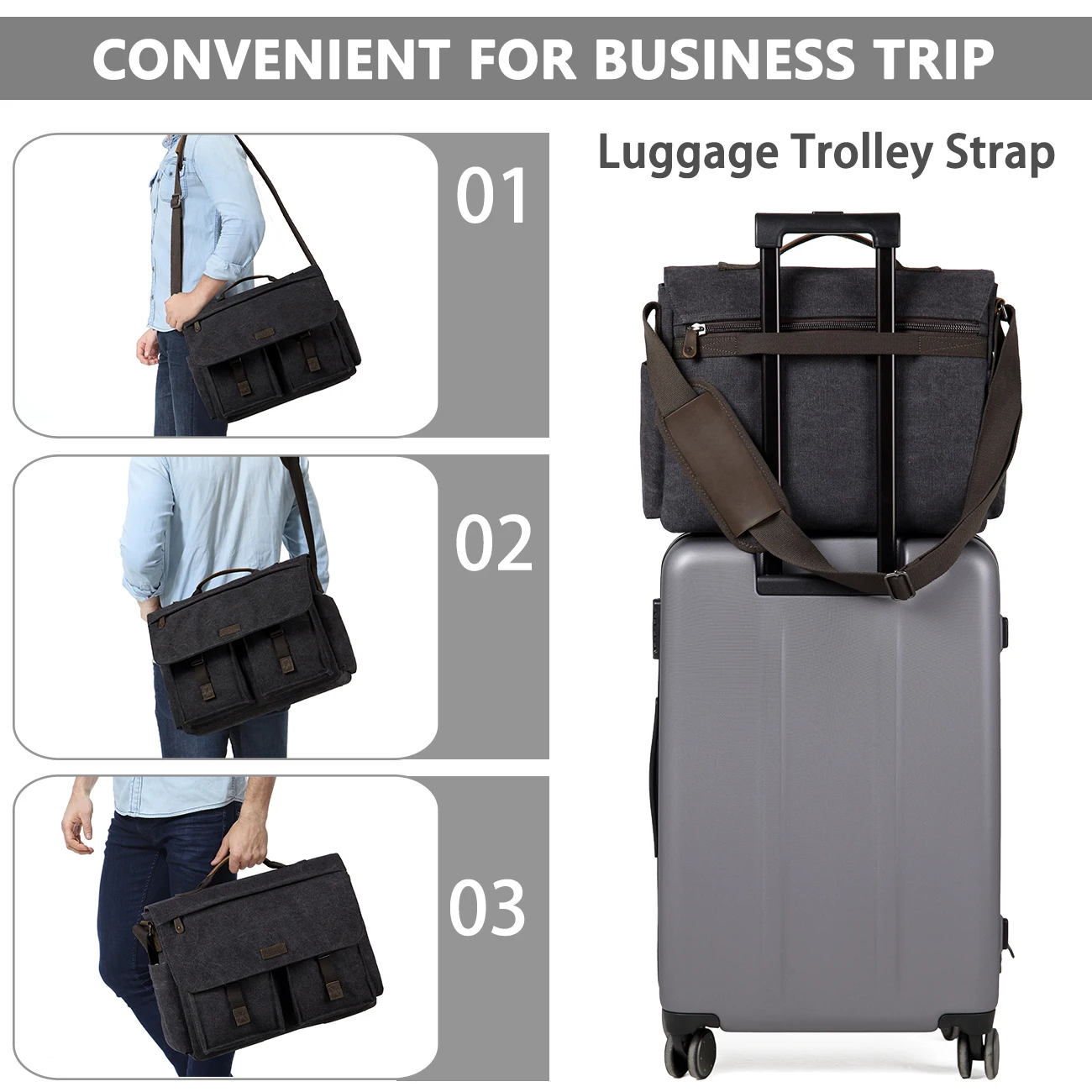 VASCHY  Messenger Bag for Men Vintage Water Resistant Waxed Canvas 17 inch Laptop Briefcase Padded Shoulder Bag for Men Women