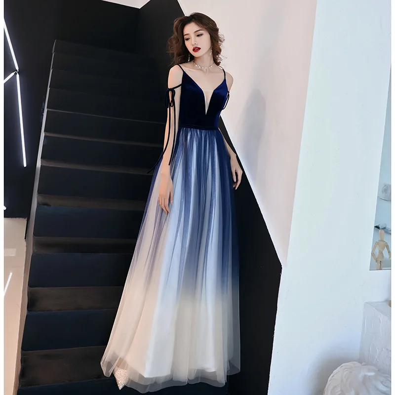 Платье вечернее градиентное с V образным вырезом винтажная пряжа элегантное