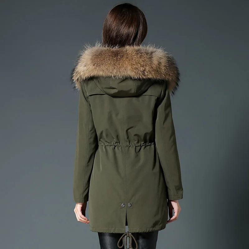 Женское зимнее пальто с воротником из натурального меха енота Женская парка