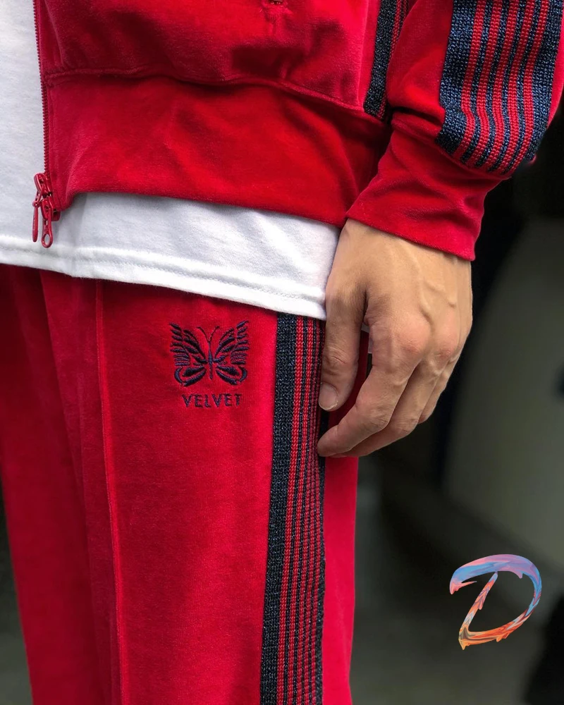 

Oversize AWGE Needles Sportswear Men Women New Year Limited Velvet Butterfly Embroidery AWGE Sweatshirt Side Ribbons Sweatpants