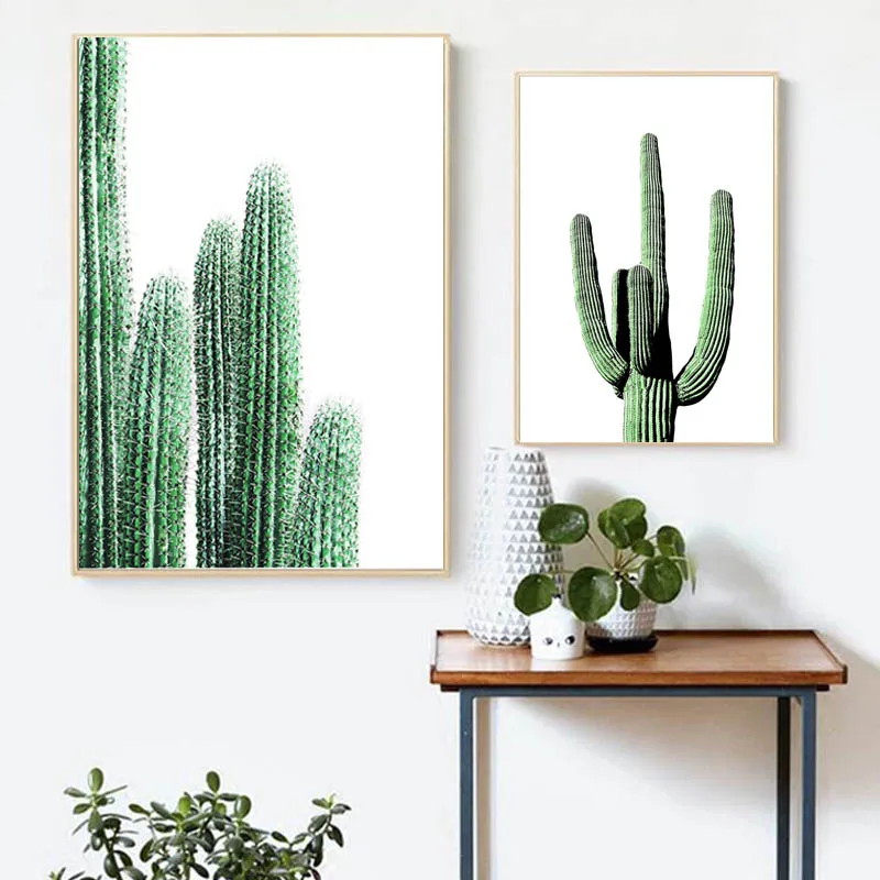 Минималистичная картина С КАКТУСОМ и цветами на холсте настенное искусство
