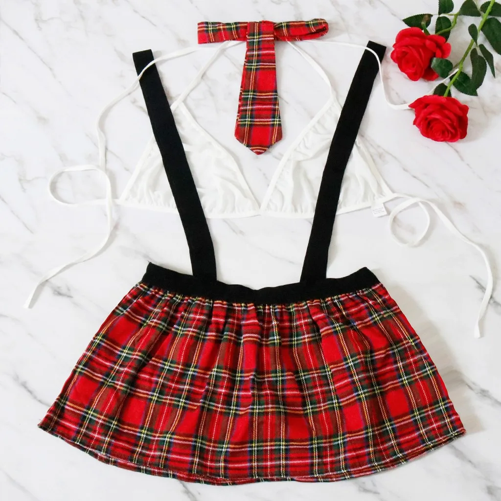 

erotic uniform Women Plus Size 5XL Female Charming Uniform Bra+Tie+Mini Skirt Set Sexy Lingerie 30#