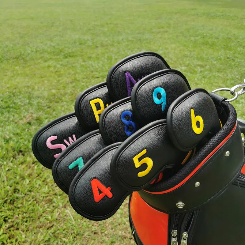 

9PCS SET Golf Club Set Head Set Iron Club Set Simple Striped Ball Head Cap Set Golf Supplies Golf Iron Covers