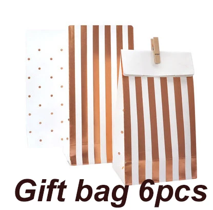 Gift bag 6pcs Розовое золото в полоску одноразовая посуда на день рождения тарелки Позолоченные бумажные соломинки/чашка украшение стола свадебные принадлежности для вечеринок - Цвет: Gift bag 6pcs