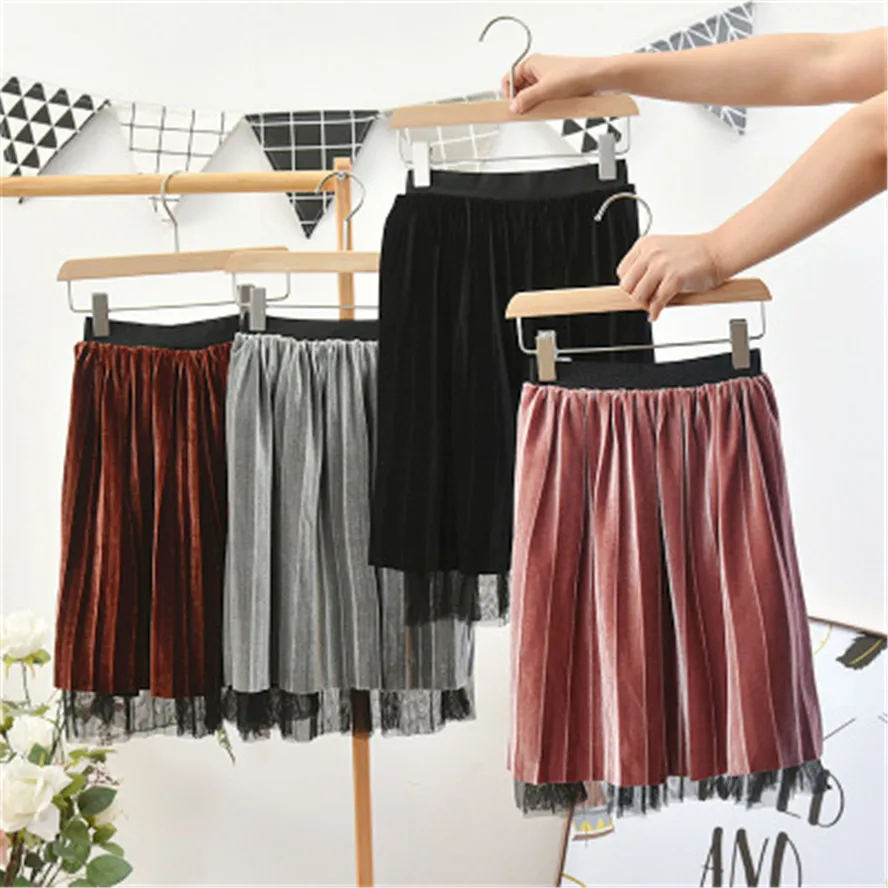 Длинные юбки для школьниц на весну осень зиму детская бархатная юбка