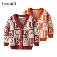 ircomll childrens coat for girls boys imitation mink fluff letter v neck warm knitted cardigan sweaters for kids clothes 0 3y