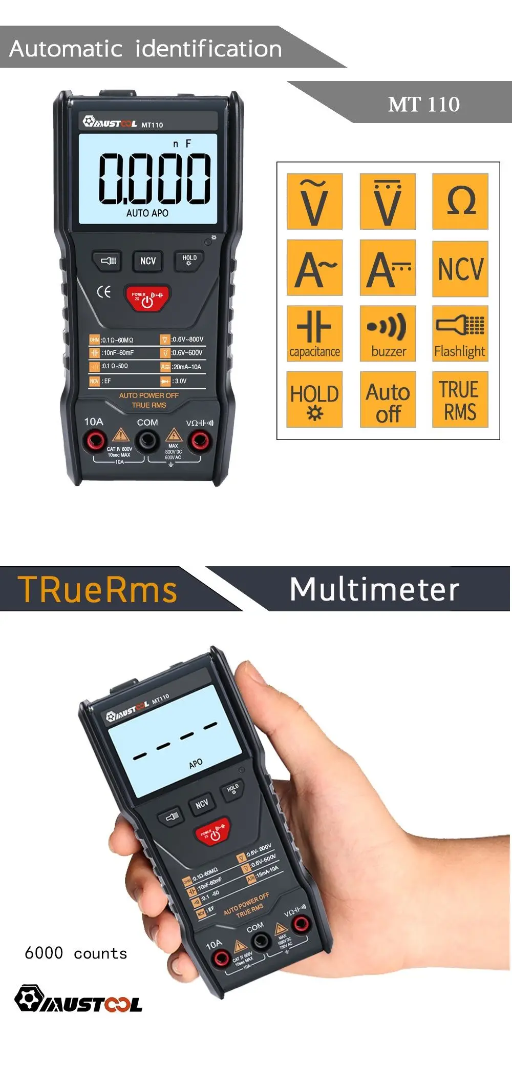 MUSTOOL MT8205 MT8206 MDS8207 MT108T MT110 2 в 1 цифровой Интеллектуальный Ручной осциллограф мультиметр AC/DC сопротивление