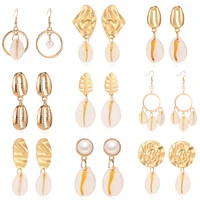 hocole sea shell earrings for women fashion bohemian gold color metal geometric shell drop dangle earring 2019 brincos jewelry