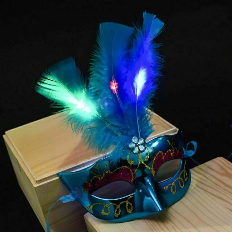 Женская Венецианская светодиодный ная маскарадная Маскарадная маска с перьями