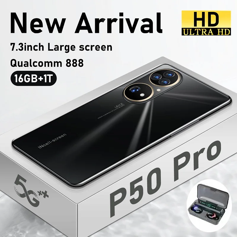 

P50 Pro Smartphone Global Version 16GB+512GB 6800mAh 7.3 HD Inch Camera Cellphone 2400*3200 5G Android 12.0 Mobile Phones